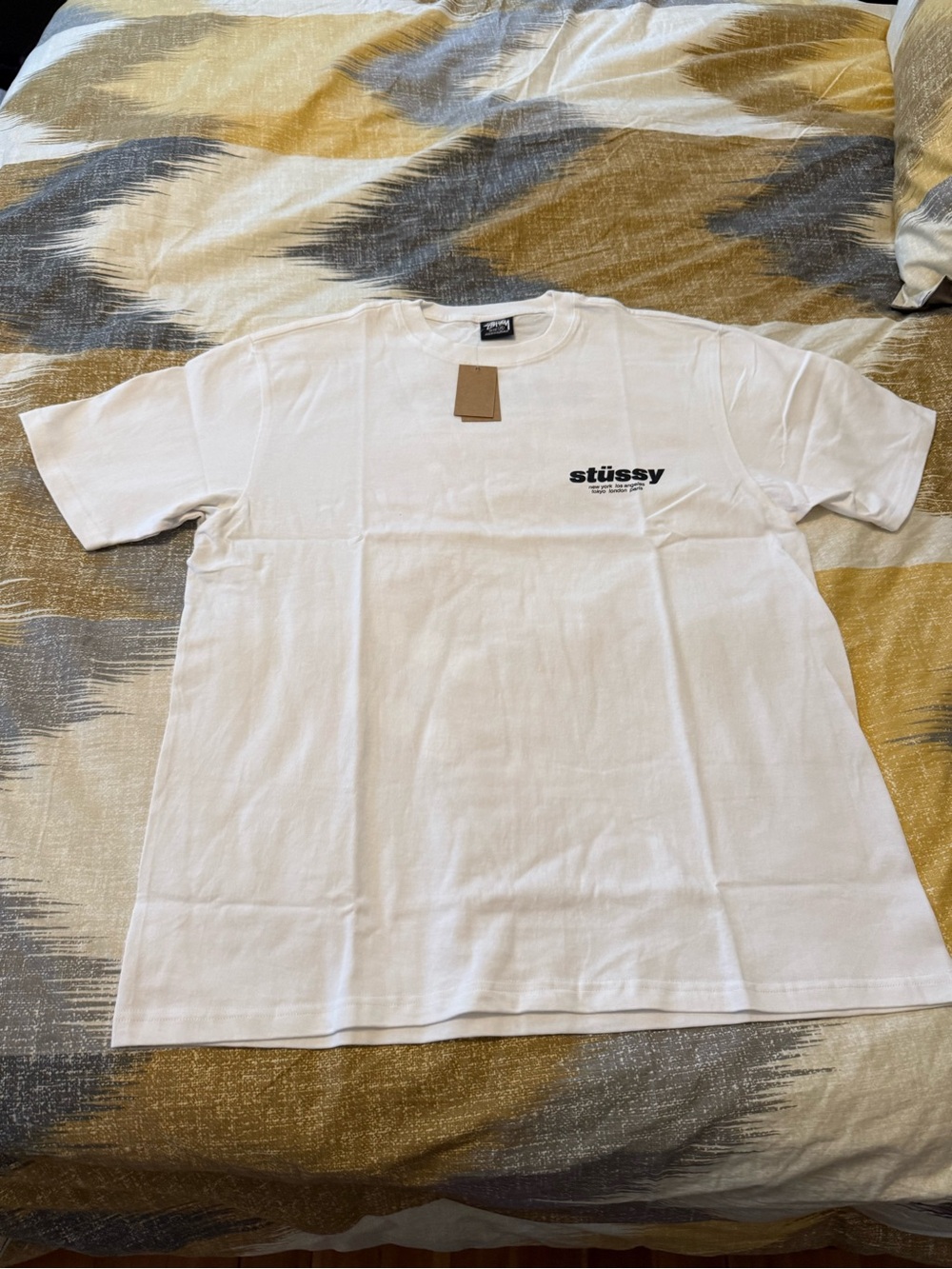 Stussy Dice White Short-Sleeve Tee with Small Black Logo